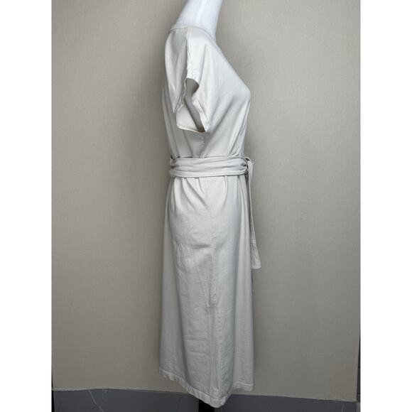 Zara Midi Cotton Bone Ivory Color Tie Waist Dress Sz M Short Sleeve Classic - Picture 4 of 13